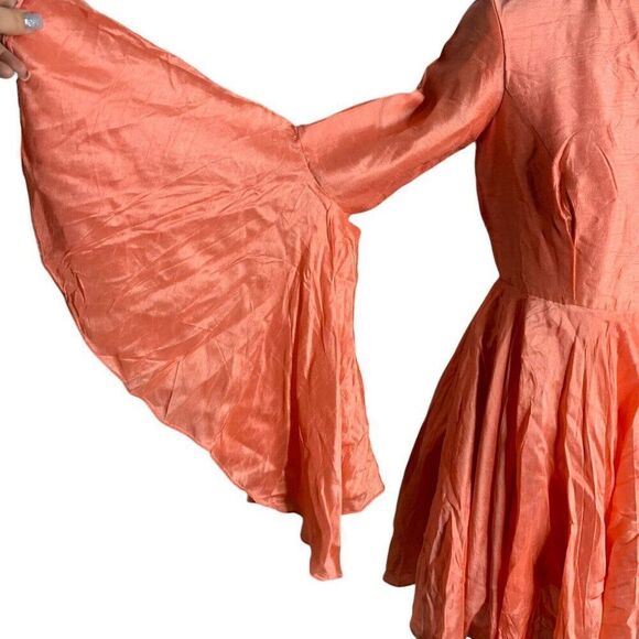 Vintage Handmade Shantung Mini Dress S Pink Bell Sleeve Fairy Princess Barbie - Picture 3 of 7